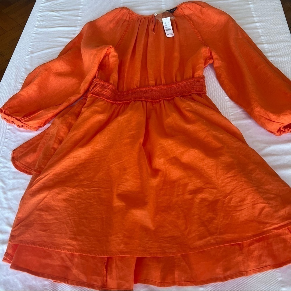 J.Crew Palermo Linen Smocked-Waist Dress Size Medium Fire Lily Color - Picture 11 of 15